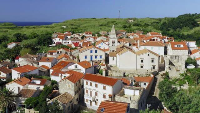 Aerial view of the Susak town, the Adriatic Sea in Croatia