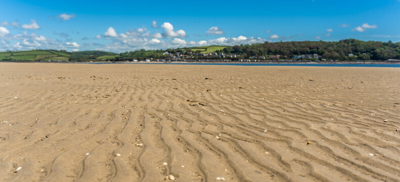 Panoramic image of sand in LLansteffan beach in southern Wales