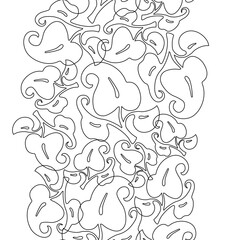 Floral black and white seamless pattern with leaves, foliage ornament, border, wallpaper, frame 