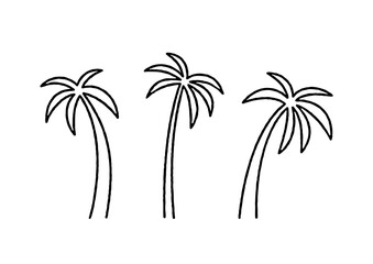 Obraz premium Hand drawn vector palm trees with rough edges. Tropical icon, summer vector line art illustration isolated on white. Abstract summer and vacation element. Use for logos, posters and travel design