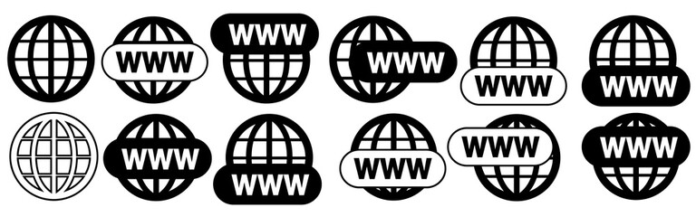 Www icons collection. Web site icons. Www icons with hand cursor in flat design. Www vector icons

