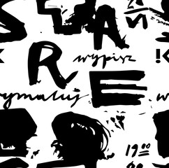 Seamless handwriting, abstract letters, brush effects, graffiti pattern