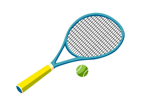 Tennis racket and a ball illustration. Sports vector isolate don na white background. Colorful icon.