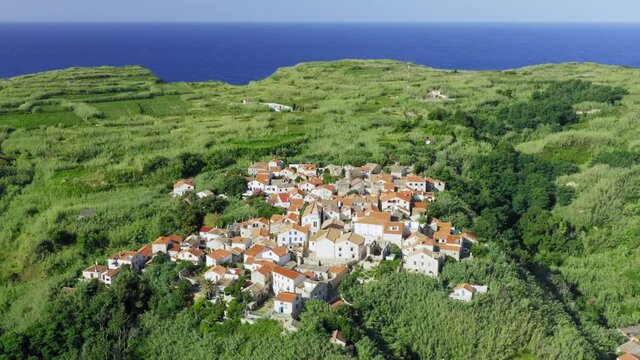 Aerial view of the Susak town, the Adriatic Sea in Croatia