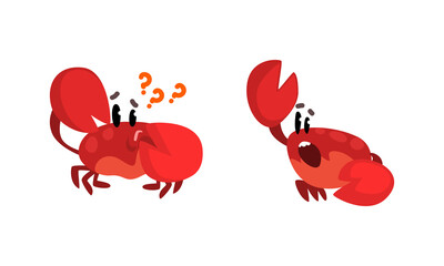 Funny Crab Characters Set, Amusement Sea Creatures Activity Cartoon Vector Illustration