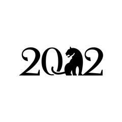 Symbol of the new year 2022, water tiger silhouette, vector inscription