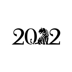 Symbol of the new year 2022, water tiger silhouette, vector inscription