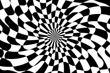 Vector illustration of abstract pattern with optical illusion. Op art checkered background.
