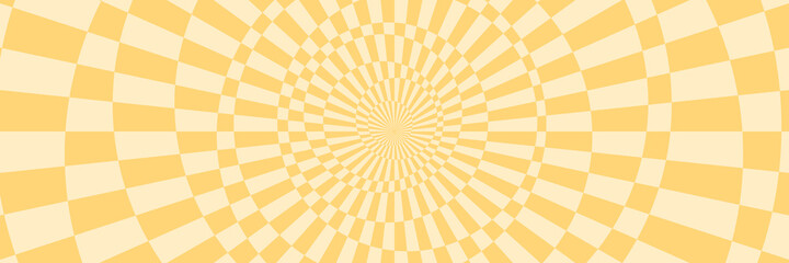 Vector illustration of abstract pattern with optical illusion. Op art checkered background. Long horizontal banner.