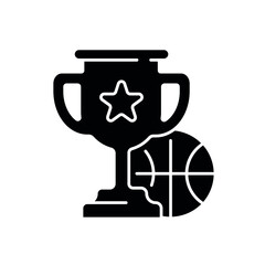 Trophy with ball glyph icon. Basketball. Vector fill black illustration.