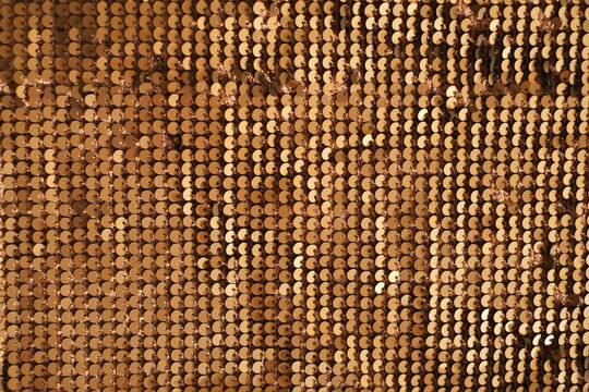  shiny sequins .Gold sequins shiny fabric.Scales background.Texture scales.Gold colored sequins surface.Beautiful  iridescent background.