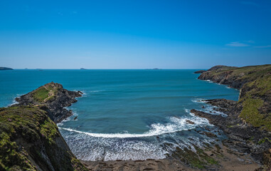 Fototapeta na wymiar Whitesands Bay beach and cliffs, Wales