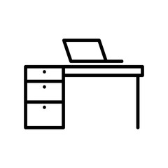 Table and notebook flat icon. Pictogram for web. Line stroke. Isolated on white background. Outline vector eps10