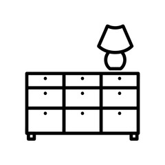 Cupboard and lamp flat icon. Cabinet pictogram for web. Line stroke. Isolated on white background. Outline vector eps10