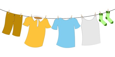 colorful hanging laundry vector decorative garland isolated on white background