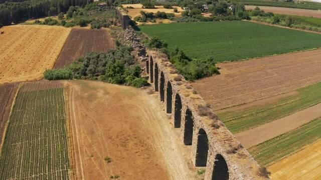 Aerial, Aspendos Aqueduct, Aspendos Su Kemeri, Turkey