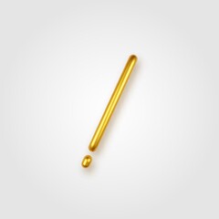 Gold 3d realistic exclamation mark on a light background.
