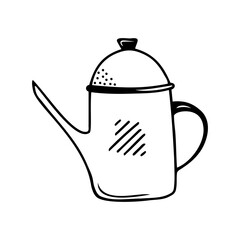 Hand drawn watering can for caring for flowers and garden plants isolated on a white background. Doodle, simple outline illustration. It can be used for decoration of textile, paper.