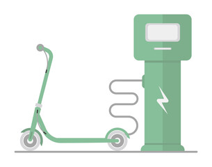 Green electric scooter in flat style. Vector illustration isolated on white background.