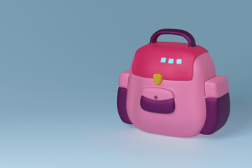 Pink school backpack isolated on a turquoise background. 3d rendering