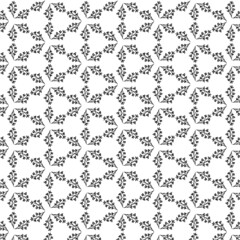 Geometric abstraction pattern with flowers. Black on white . Seamless black and white background .