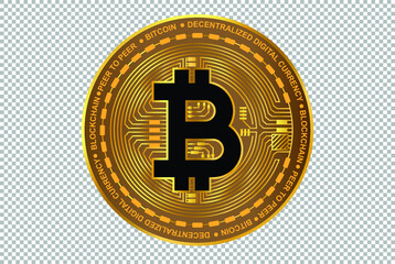Bitcoin Cryptocurrency Vector. Bitcoin symbol isolated on transparent background. Realistic Crypto vector illustration