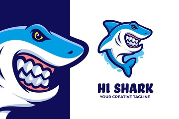 Blue Shark Mascot Character Logo