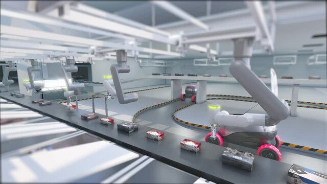 Automatic delivery station. selfdriving drones takes orders and going to clients. Automatic sorting robots with neural technology working with goods