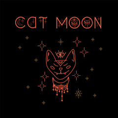 A postcard for the new year, the Moon and the Cat. Cat with the moon for Christmas. Vector illustration
