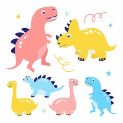 Dinosaurs funny set isolated on a white background vector illustration. In a flat style for printing on textiles and souvenirs.