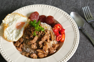 Chicken Rice Bowl with Fried Egg Chinese Style