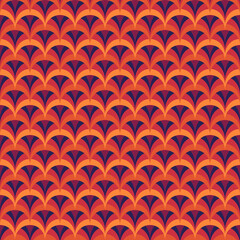 Seamless pattern. Asian ornament. Fish scale wallpaper. Repeated scallops. Squamata backdrop. Geometric background. Semicircles image. Mosaic motif. Squama digital paper. Vector