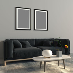 3d-interior-in-gray-tones-with-art-posters1