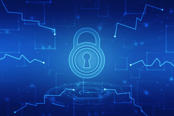Closed Padlock on digital background, Technology security concept. Cyber Security and network protection Concept, personal data security