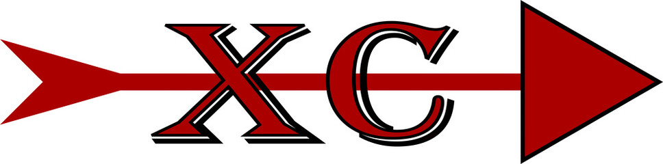 Red and black XC with a red arrow