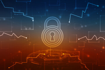 Closed Padlock on digital background, Technology security concept. Cyber Security and network protection Concept, personal data security
