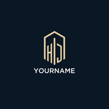 HJ initial monogram logo with hexagonal shape style, real estate logo design ideas inspiration