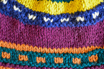 colourful hand knitting hand knit fabric in textured stitch and bright colours 