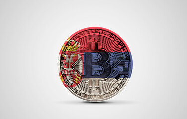 Serbia flag on a bitcoin cryptocurrency coin. 3D Rendering