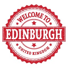 WELCOME TO EDINBURGH - UNITED KINGDOM, words written on red stamp