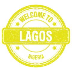 WELCOME TO LAGOS - NIGERIA, words written on yellow stamp