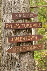Replica of early American pioneer highway signs
