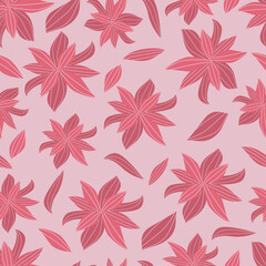 Fototapeta na wymiar Seamless pattern with abstract flowers. Dahlias and petals on pink background.
