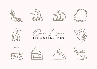 One Line Icon Set. Hand drawn minimalism style vector illustration.