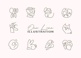 One Line Icon Set. Hand drawn minimalism style vector illustration.