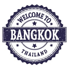 WELCOME TO BANGKOK - THAILAND, words written on blue stamp