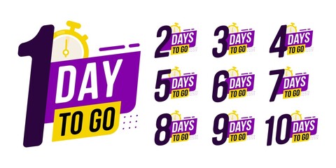 Countdown sign timer counter. Number Days to go badges for event coming vector illustration