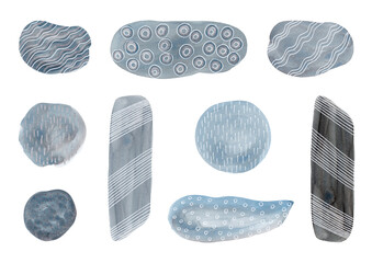 Collection of abstract watercolor shapes with patterns. Ideal for a wide variety of design, craft and other projects