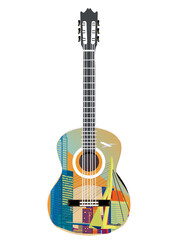 Fototapeta premium Abstract musical design with a treble clef and musical waves in the city. Hand drawn vector illustration.