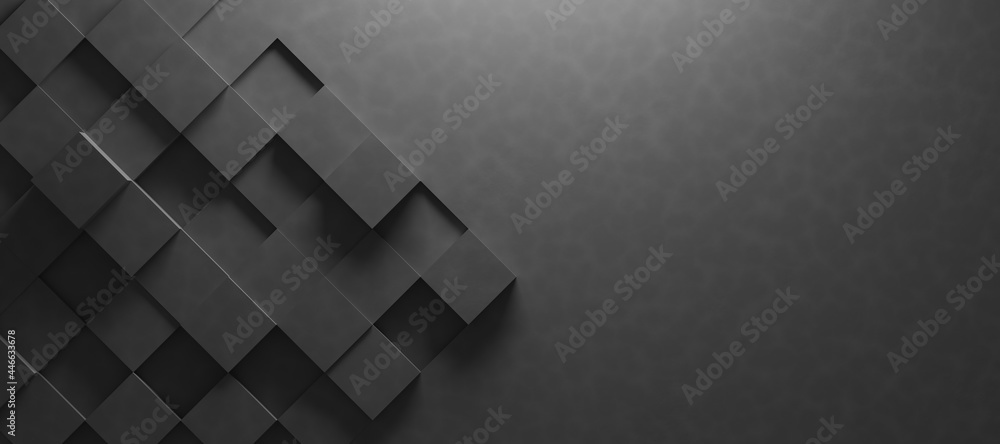 Poster abstract and illustration of black box or cube background,light and shadow with free space, 3d rende